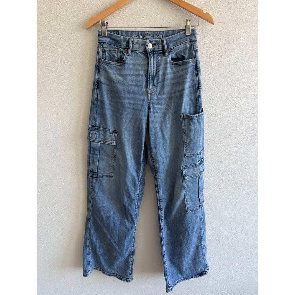 American Eagle Curvy Super High Rise Baggy Wide Leg Cargo Jeans Size 4